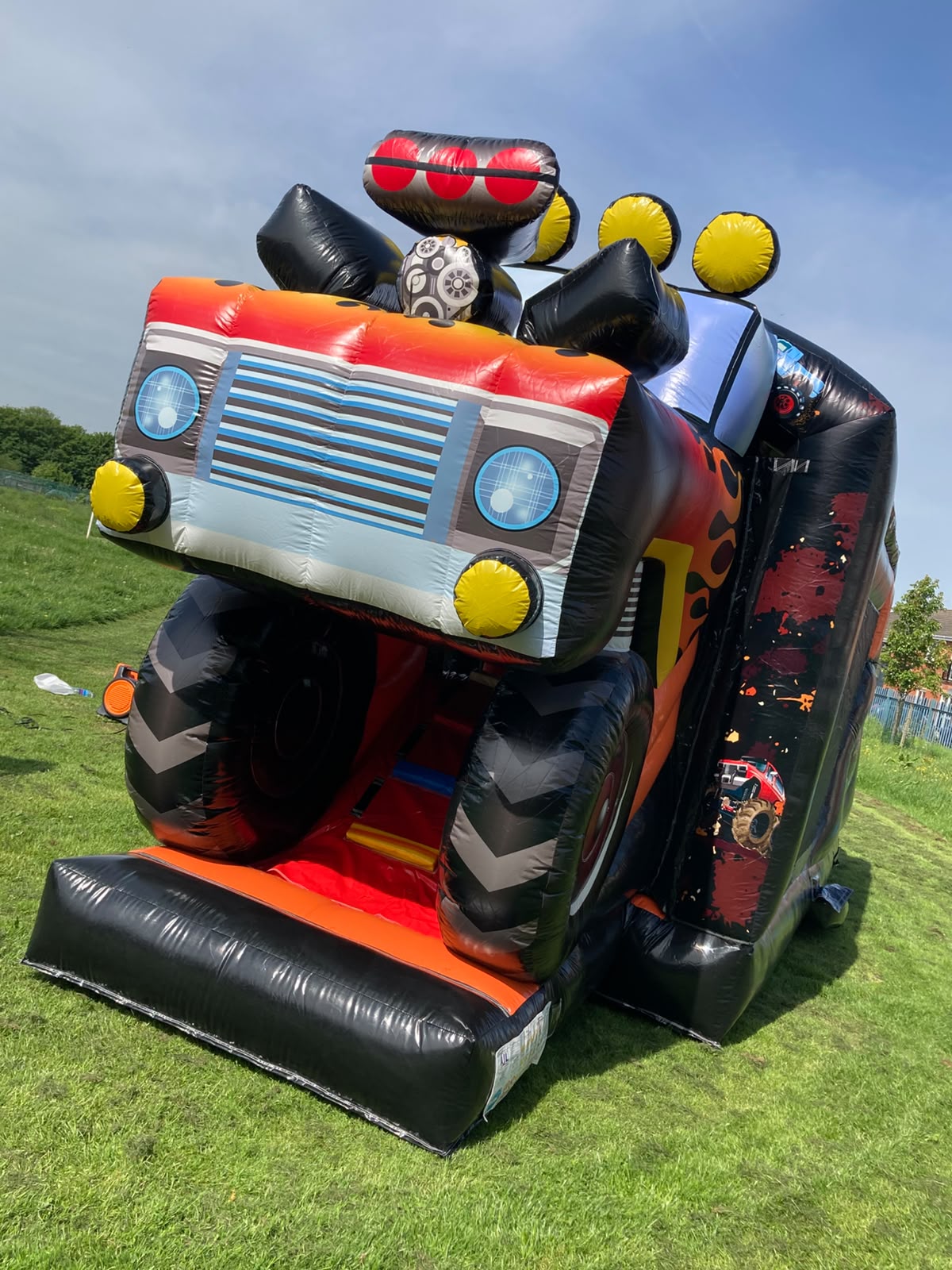 A Castle Masters inflatable set up and ready for a party